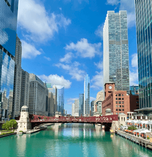 Skyscrapers, sea and bridge in Cook county