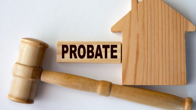 PROBATE - word on a wooden block on the background of a house